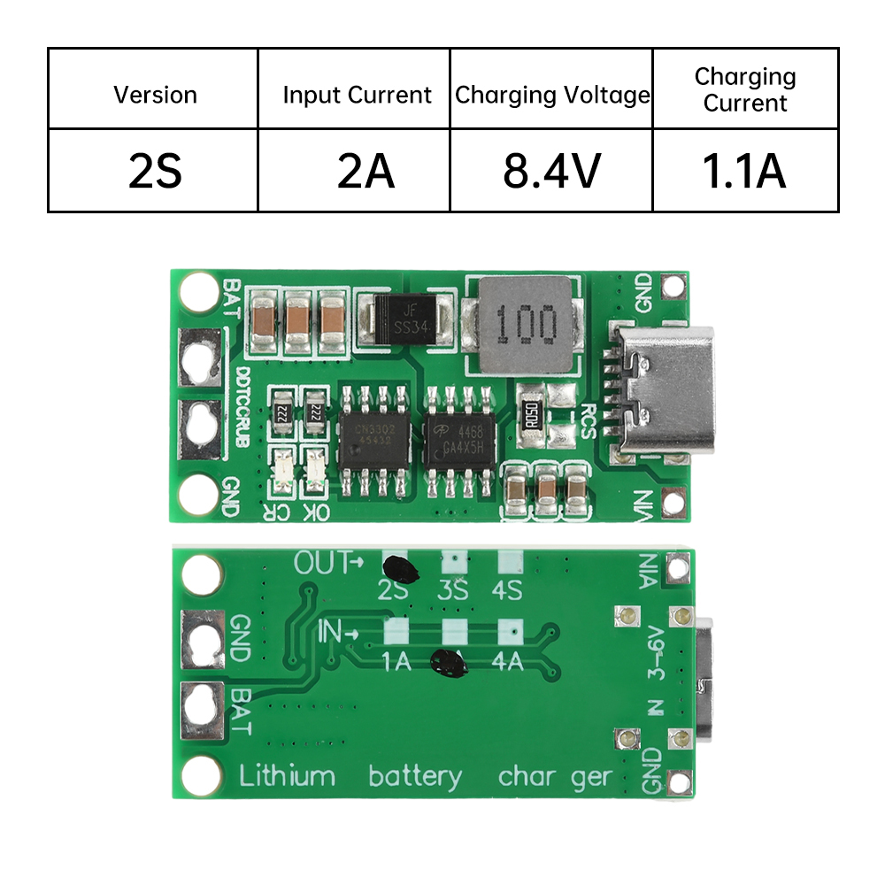 Flercells 2s 3s 4s typ-c  dc3-6v to 8.4v 12.6v 16.8v step-up boost 18650 litiumbatteri lipopolymer litiumjonladdningskort: Svart