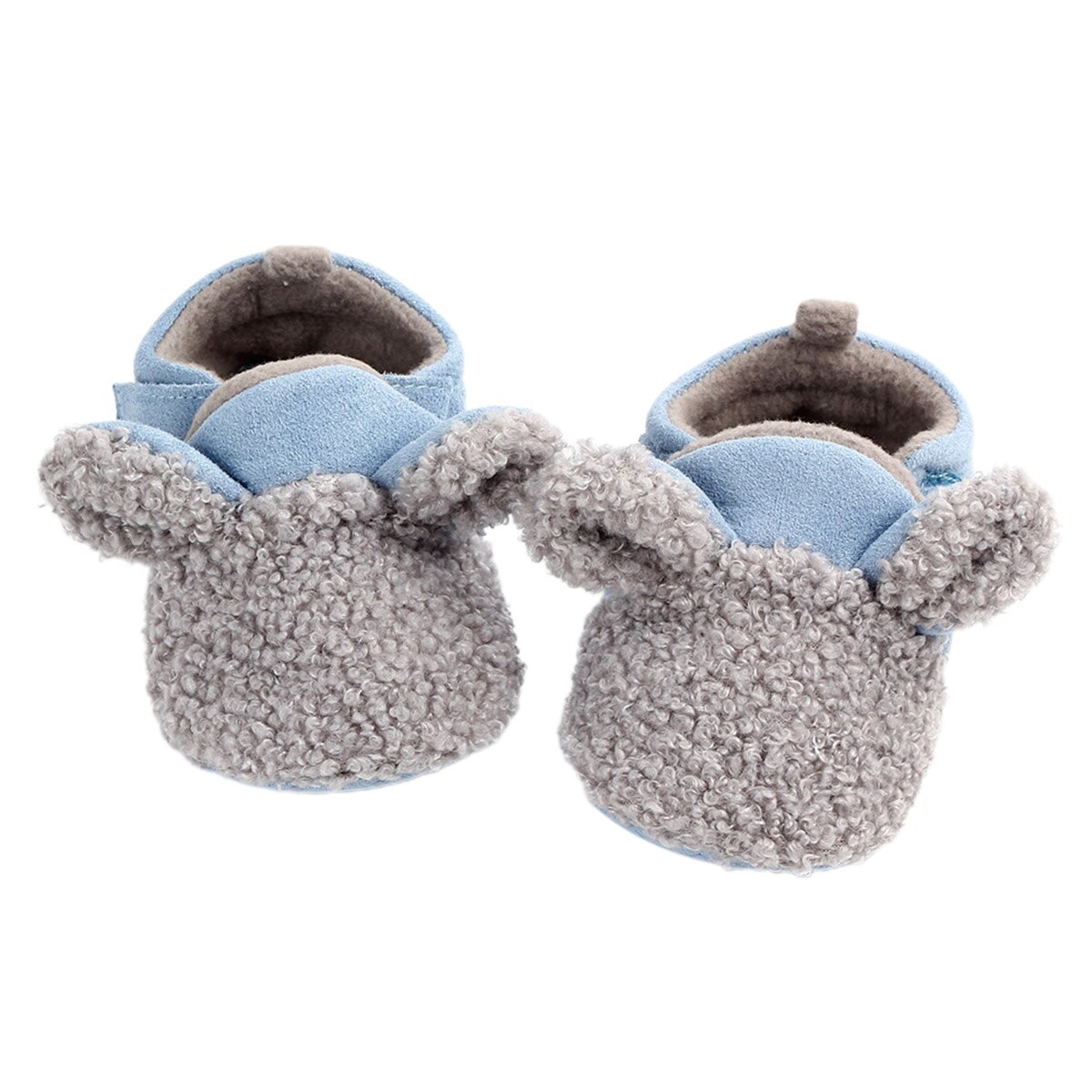 Bebis pojkar tjejer fleece tossor mjuk sula vinter varma tofflor halkfria spädbarn hus spjälsäng skor med djur öron: Blå / 14 12-15 månader