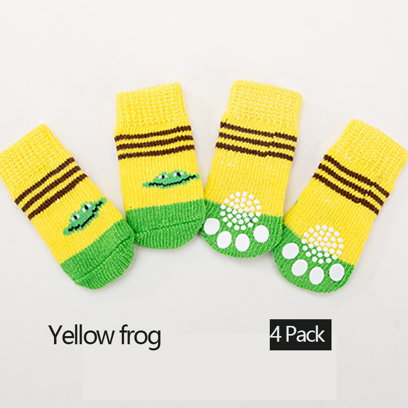 4 Pak Huisdier Sokken Antislip Bodem Puppy Hond Sokken Hond Voet Cover Teddy Poedel Katoenen Sokken voor Honden Sokken Bulldog: Yellow frog / L