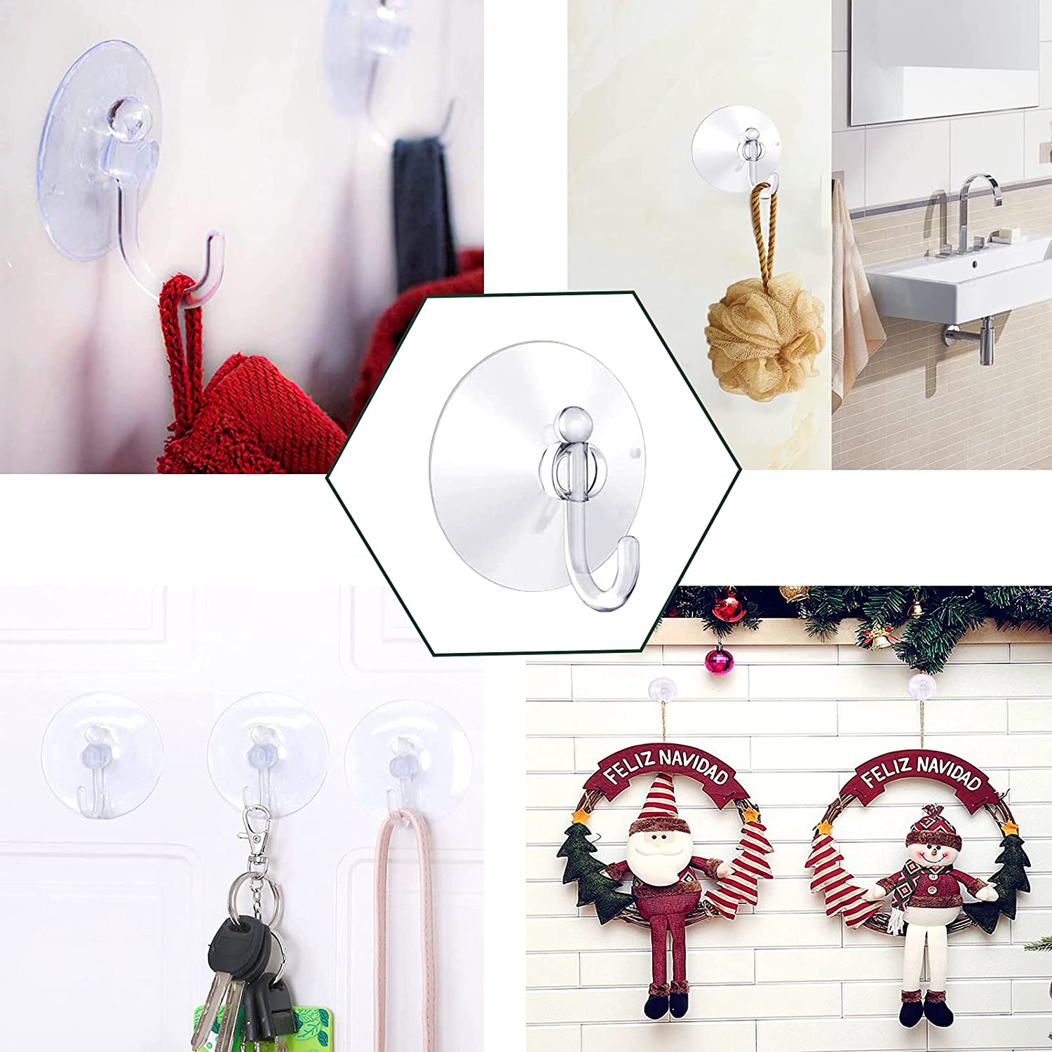 20pcs 30/40mm Suction Cup Hooks Strong Clear Sucker Hooks Towel Hanger for Fairy Christmas Lights Kitchen Bathroom Wall Window