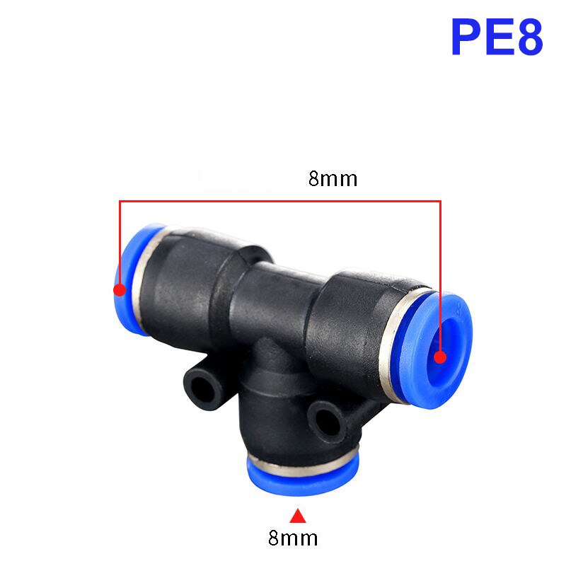 3 Way T shaped Tee Pneumatic PE 4mm to 16mm OD Hose Tube Push In Air Gas Fitting Quick Fittings Connector Adapters: PE8