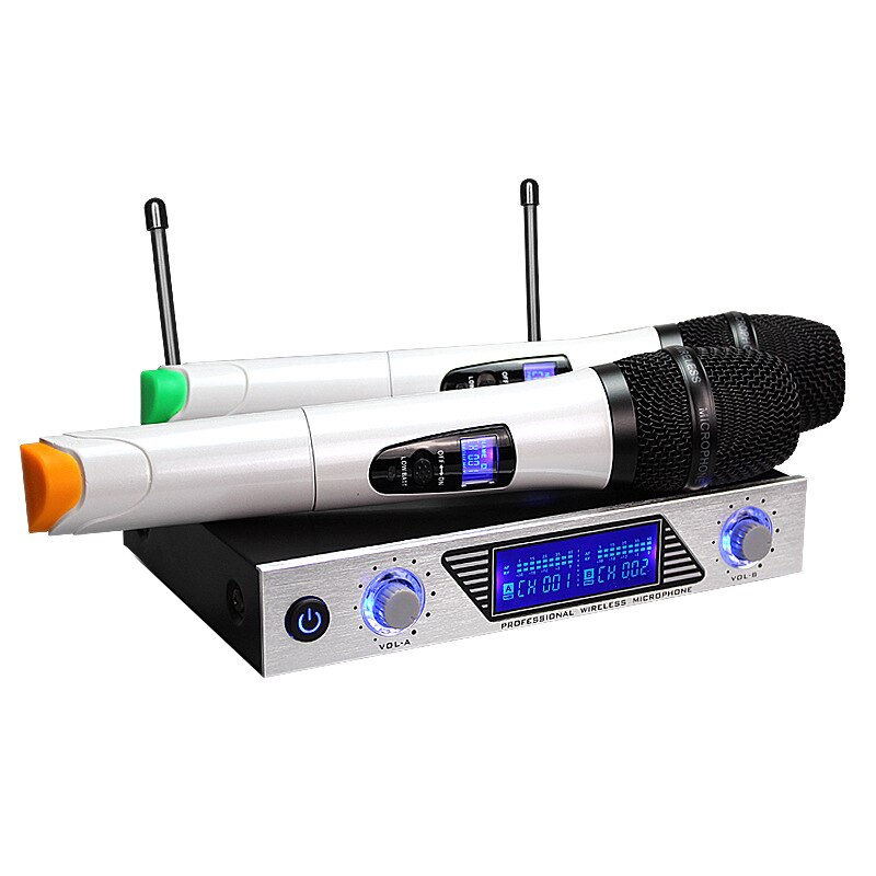 Handheld Wireless Microphone System with Dual Handheld Dynamic Microphones EU Plug