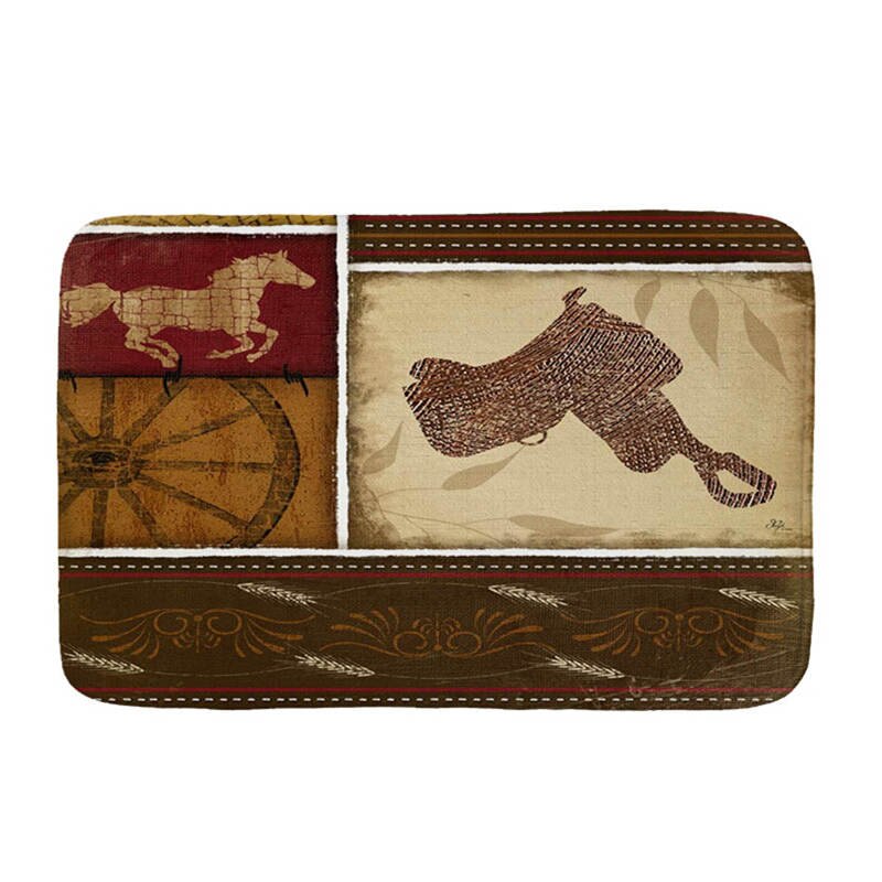 wester cowboy horse printed Flannel Floor Mat Anti-Slip Tapete Floor Mats Kitchen Doormat welcome mats for front door: mat121-02