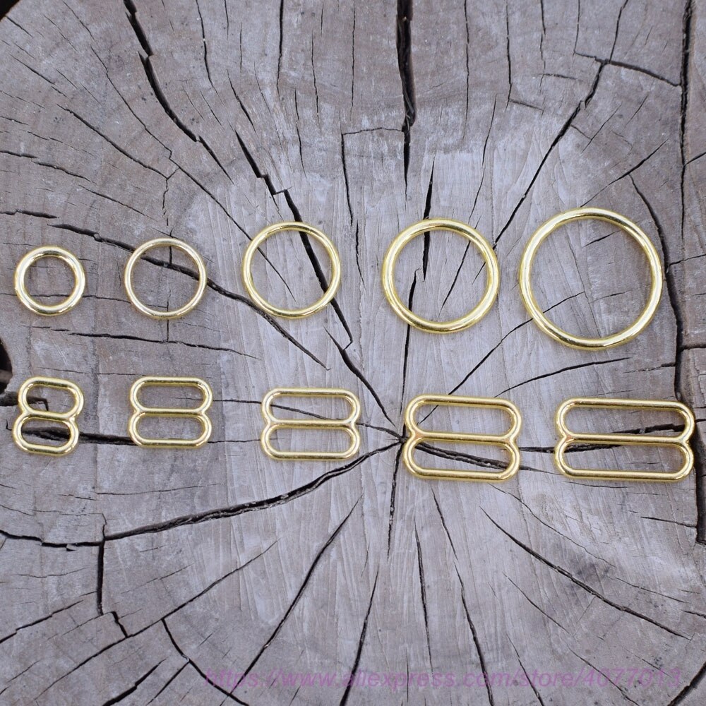 100 sets /200 stuks roségouden / gouden / zilveren bh-verstelringen en schuifjes: 10mm / Goud
