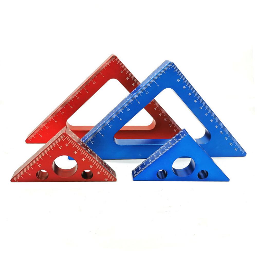 1Pc Aluminum Alloy 45 Degree Angle Ruler Metric Triangle Ruler Carpenter Workshop Blue/Red Small Big Woodworking Measuring Tool
