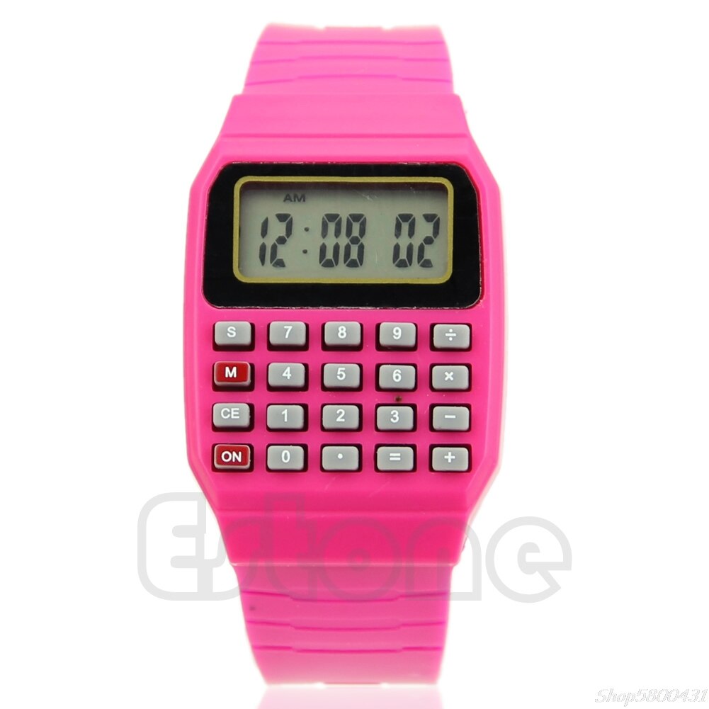 Moda Dei Bambini Del Silicone Data Multi-Purpose Bambini Elettronico Calcolatrice Orologio Da Polso O16 20 Dropshipping: Hot Pink