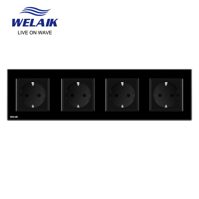 Welaik eurooppalainen standardi 16a pistorasia eu pistorasia 80*80mm 220v pistorasia 16a pistorasia lasipaneeli seinäpistorasia  a18ew: Musta 4 pistorasia
