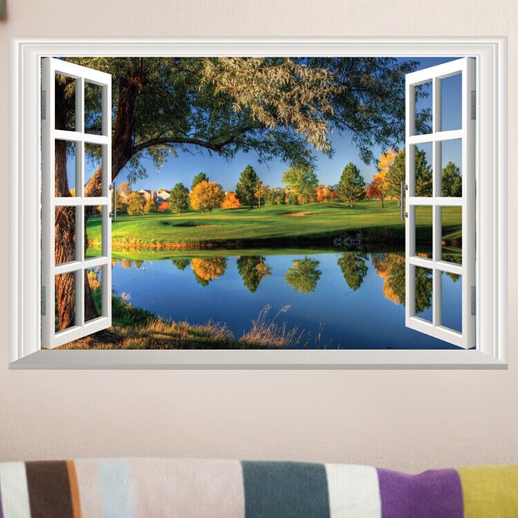Scenery 3D Window View Decor Lake Removable Wall Stickers Art Vinyl Decal Home