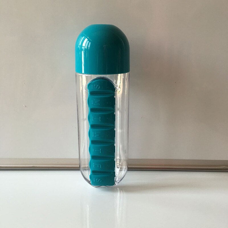 Garrafa de água portátil 600ml garrafa de vidro caixa de pílula 2 em 1 garrafa de água de viagem ao ar livre garrafas de plástico copo de medicina