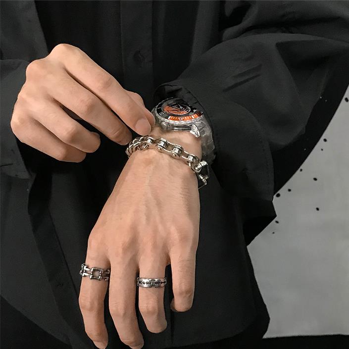 HUANZHI Silber Farbe Punk Armreif Klassische Hip Hop Harajuku Dicke Kette Dünne Doppel Anhänger Link Runde Armband Für Männer Schmuck