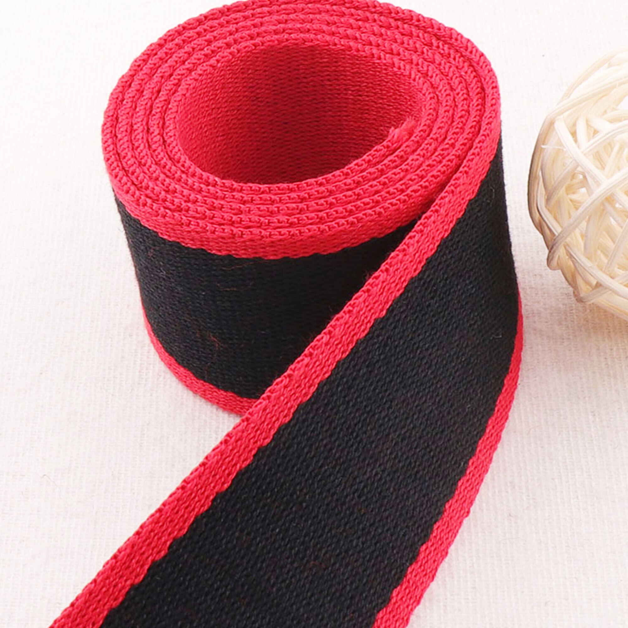 38mm/50mm Black Red Striped Webbing Red Edge Back Cotton Heavy Weight Purse Straps Totes Belts Tape Bag Handle1.5"-2"