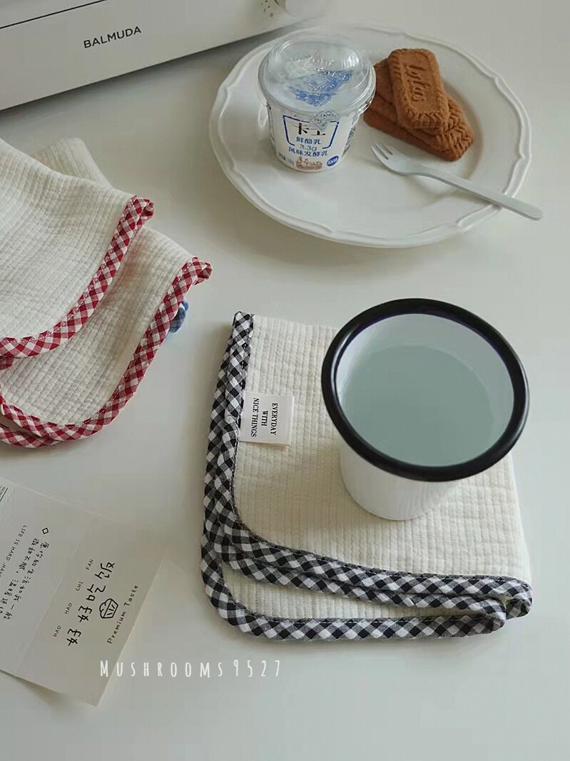 Korean Style Cute Cotton Gauze Checked Edging Napkins Placemats Rags Dust Cover Photo Background