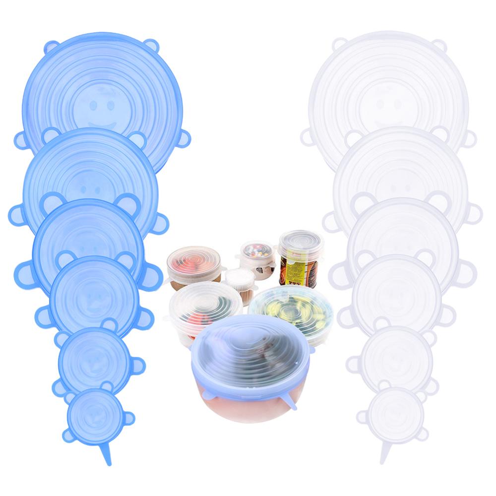 6/12Pcs Silicone Stretch Deksels Universele Deksel Siliconen Kom Pot Deksel Siliconen Cover Pan Koken Voedsel Verse kom Cover