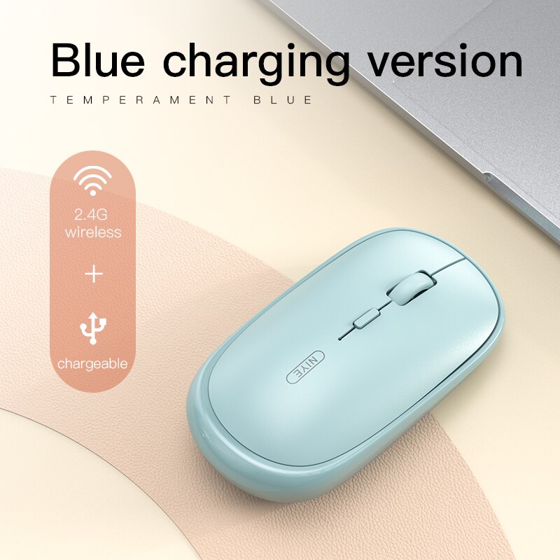 Niye Wireless Mouse 2.4GHz Pink Mouse Rechargeable Silent 1600 DPI Adjustable Computer Home Office Desktop Mice Wireless Mouse: Blue Recharge