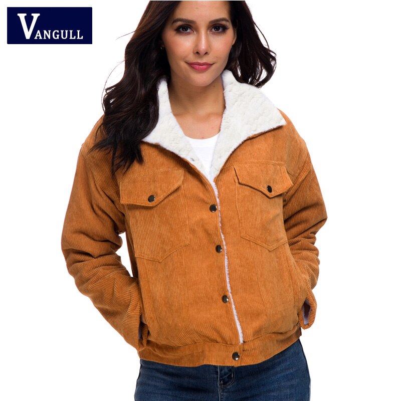 Vangull myk pels foret kåpe vinter lammeull jakker kvinner cordfløyel tykk jakke jakke dame outwear casual varm parka