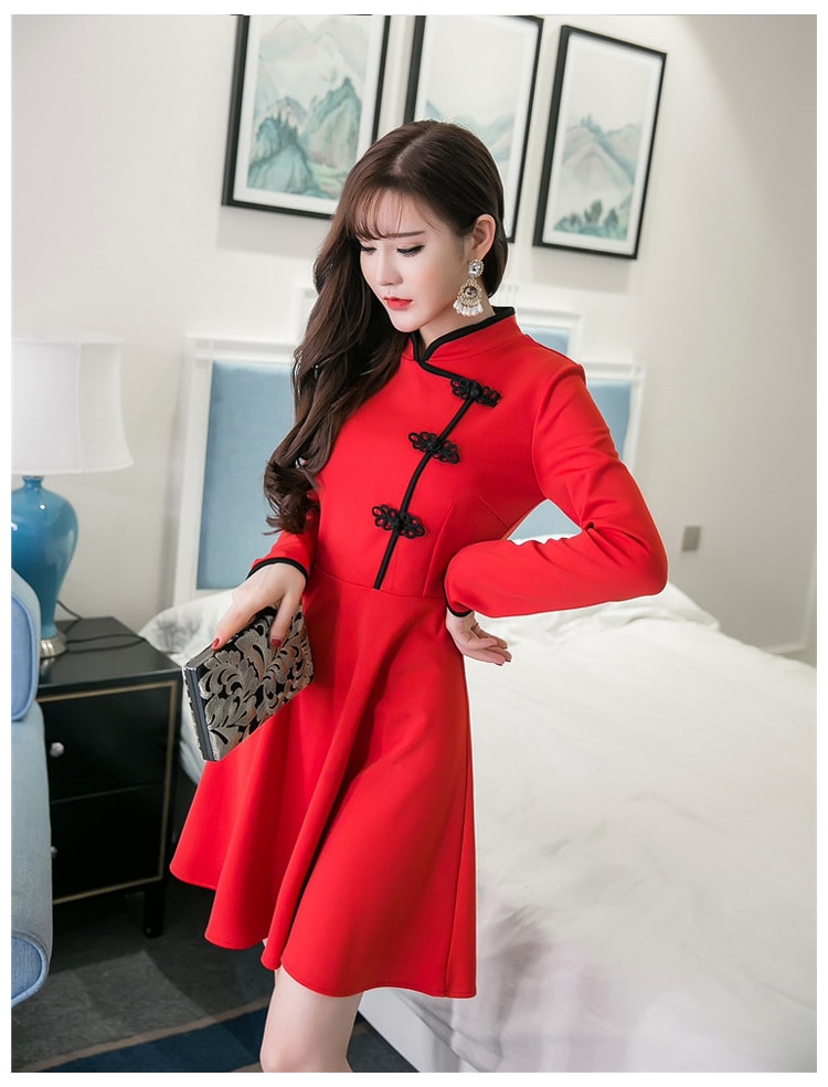 Japanilainen harajuku vintage gootti lolita mekot musta punainen pitkähihainen kiinalainen tyyli cheongsam mekkokokoelma