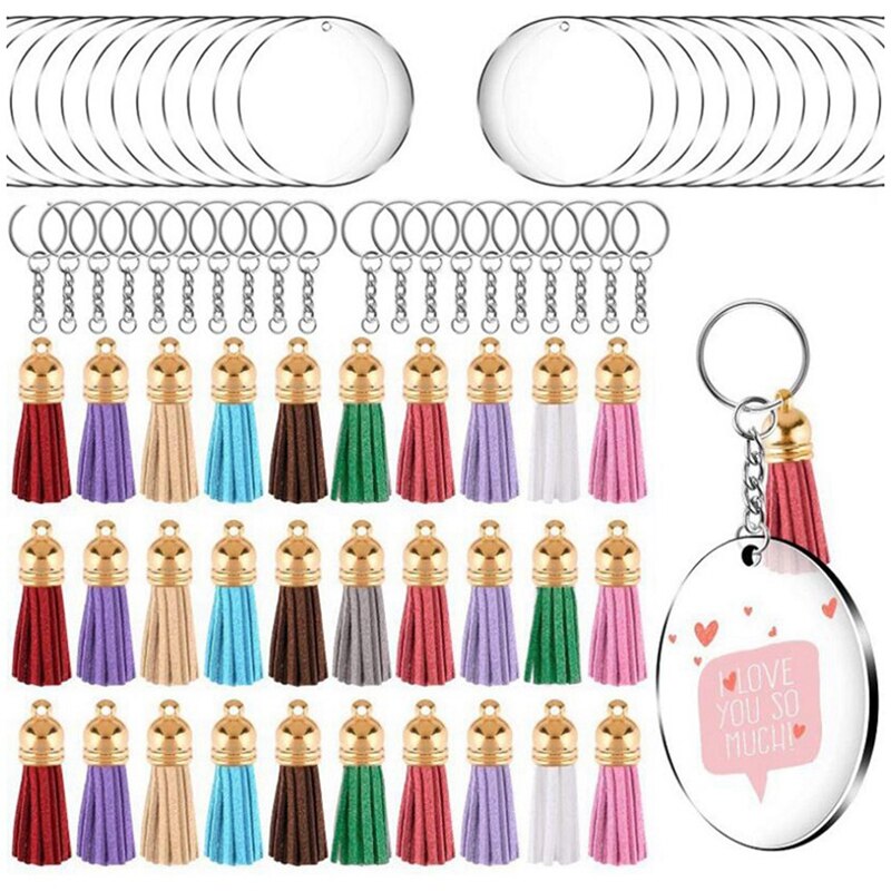 Acrylic Circle Keychain Blanks Clear Kit 120Pcs for Cricut Vinyl Project, Including Acrylic Disc Blanks, Tassels: MULTI
