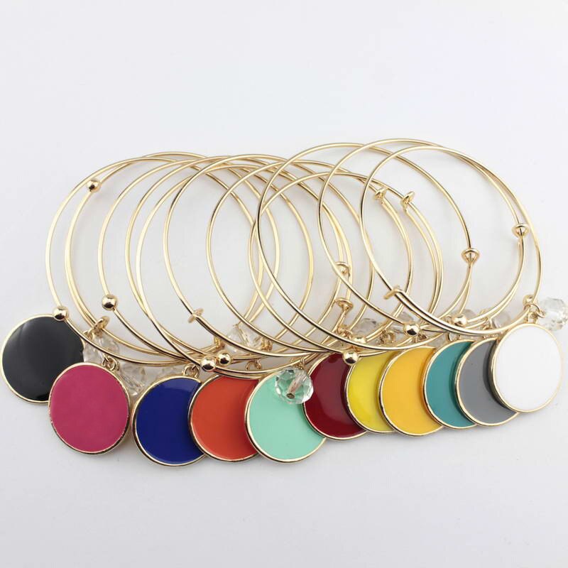 ZWPON Monogramm Charme Emaille Flache Disc Armband Einstellbar Blank Nur Armbänder für Frauen Schmuck