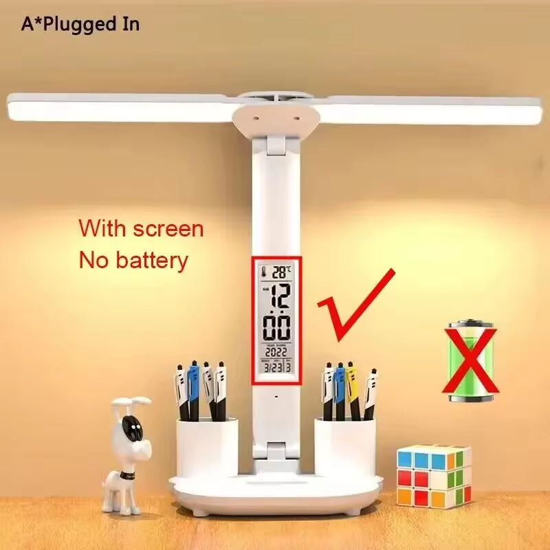Øjenbeskyttelse usb led 180 ° genopladelig ur dæmpbar bordlampe roterende foldbar skrivebordslæselampe: Blå