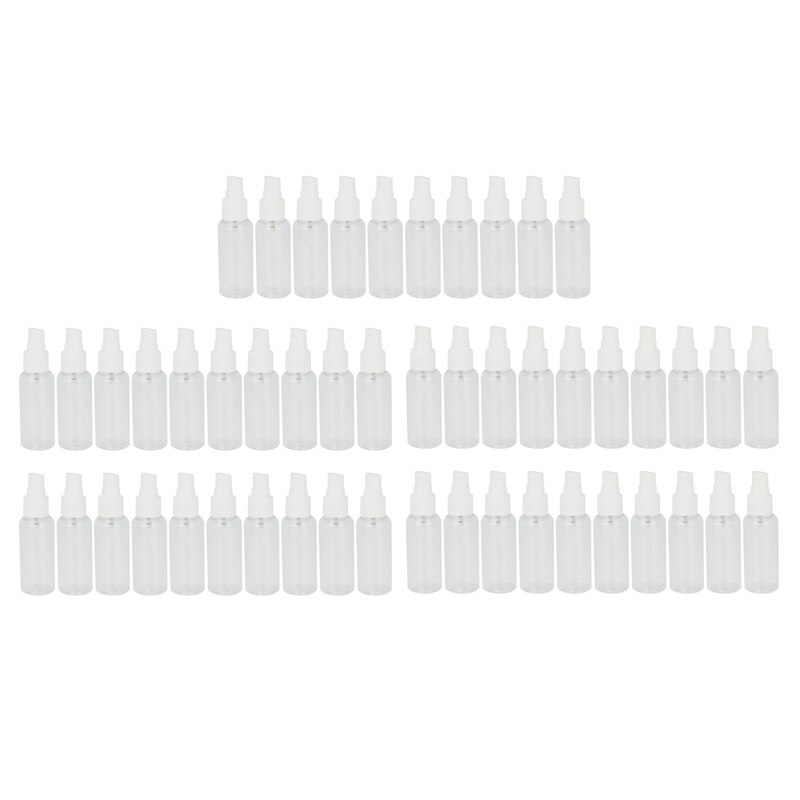 50 Pieces 50Ml Spray Bottles Plastic Empty Refillable Atomiser Transparent Travel Bottle: Default Title