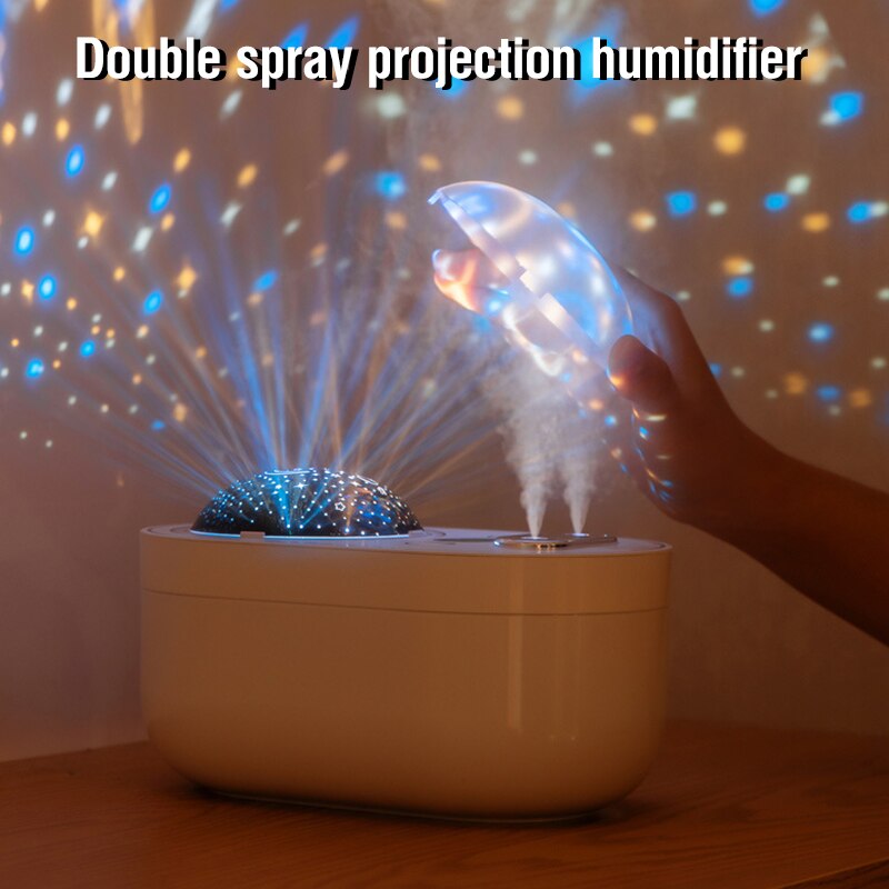 PTMJ-humidificador de aire de 1L, difusor de Aroma recargable con dos pulverizadores, proyección de luz nocturna, difusores de aceites esenciales, fabricante de vapor