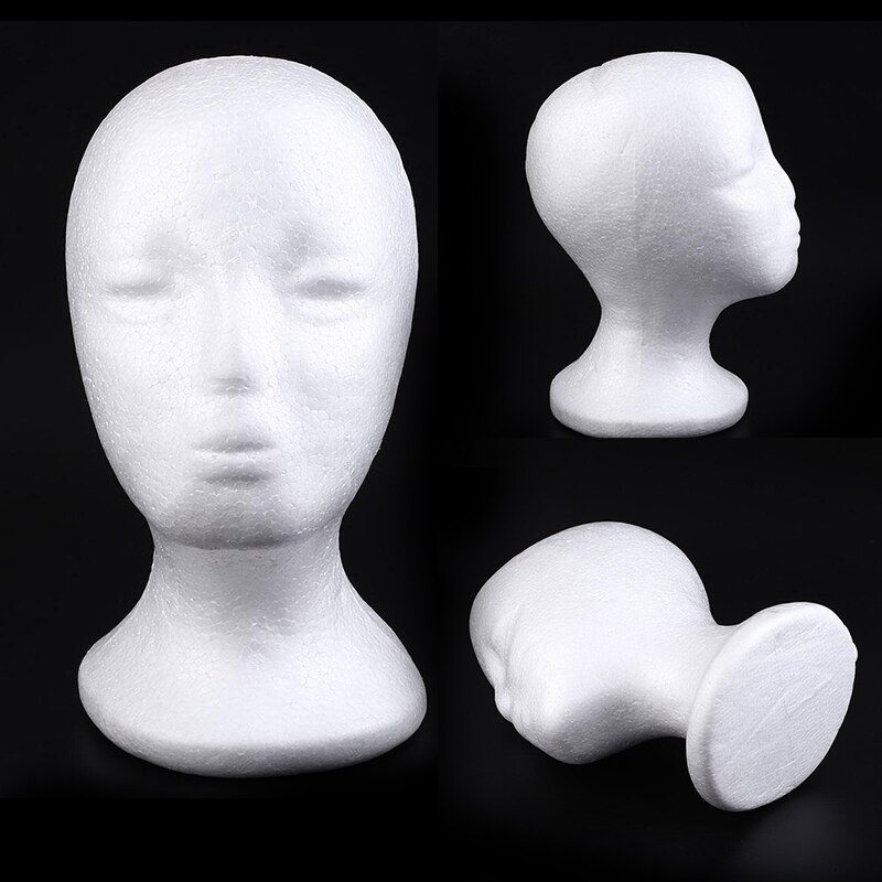 Kvindelig styrofoam skum mannequin dukke hoved model hår hat paryk briller display