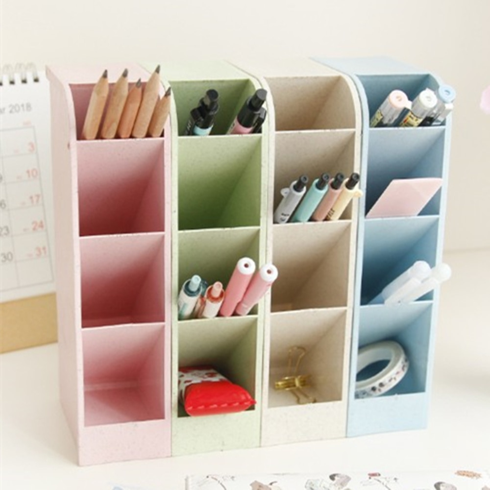 Multi-function 4 Grid Desktop Pen Holder Office School Storage Case Can Stand Rectangular Finishing Box