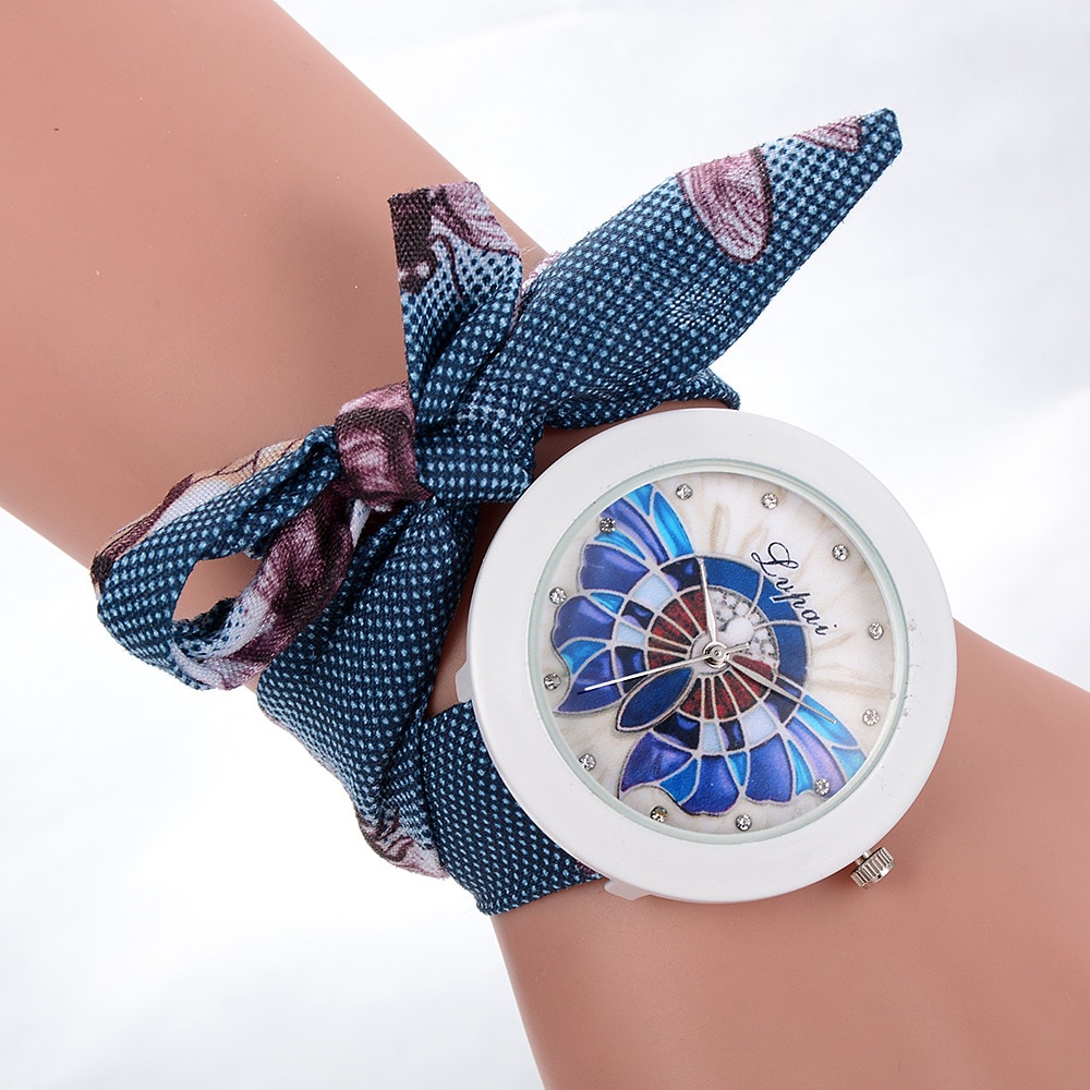 Unique dames fleur tissu ruban montre-Bracelet de femmes robe montre de tissu montre doux filles Bracelet montre