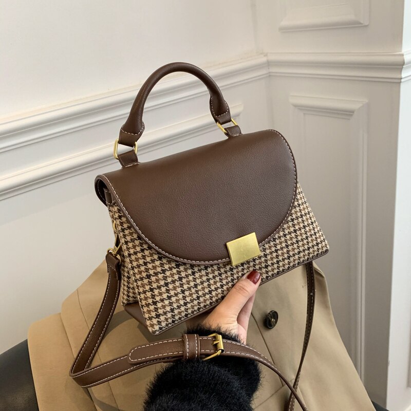 Handtassen voor vrouwen, pied-de-poule dames crossbody tas, handtassen, vintage pu leren schoudertassen met haakjes