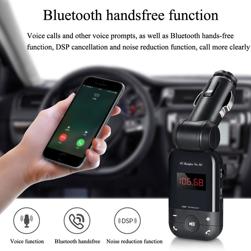 Konrisa Bluetooth Fm-zender Aux Ingang 3.5Mm Jack Audio Zender Adapter Handsfree Carkit Ondersteuning Usb Flash Driver