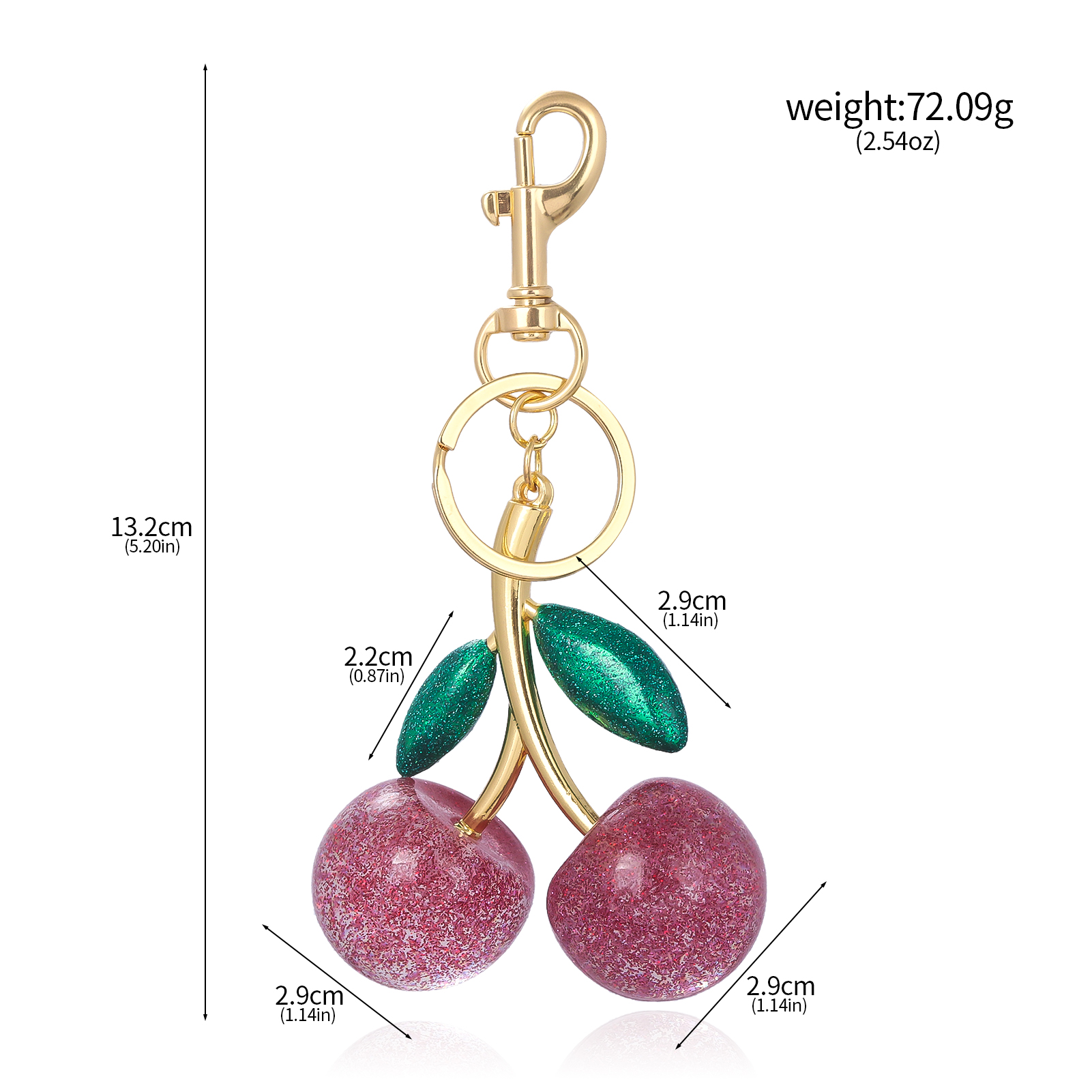 Delicious Red Cherry Keychain Summer Fruits Cherries Pendant Keyring For Women Men Jewelry Bag Key Accessories: Gold