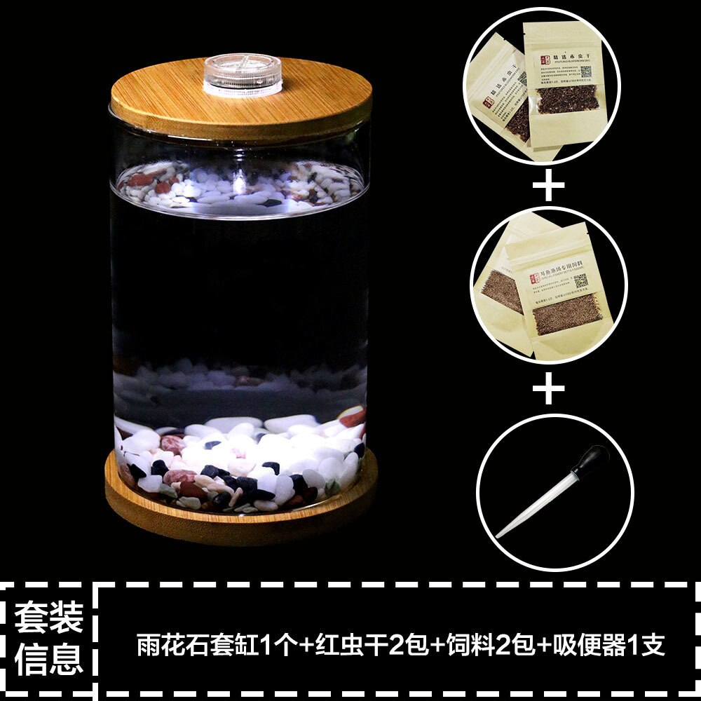 Dou Fish Tank Office Desktop Microview Mini Small Glass Tropical Fish Tank Aquarium Ecological Bottle Aquarium Tank: Navy Blue