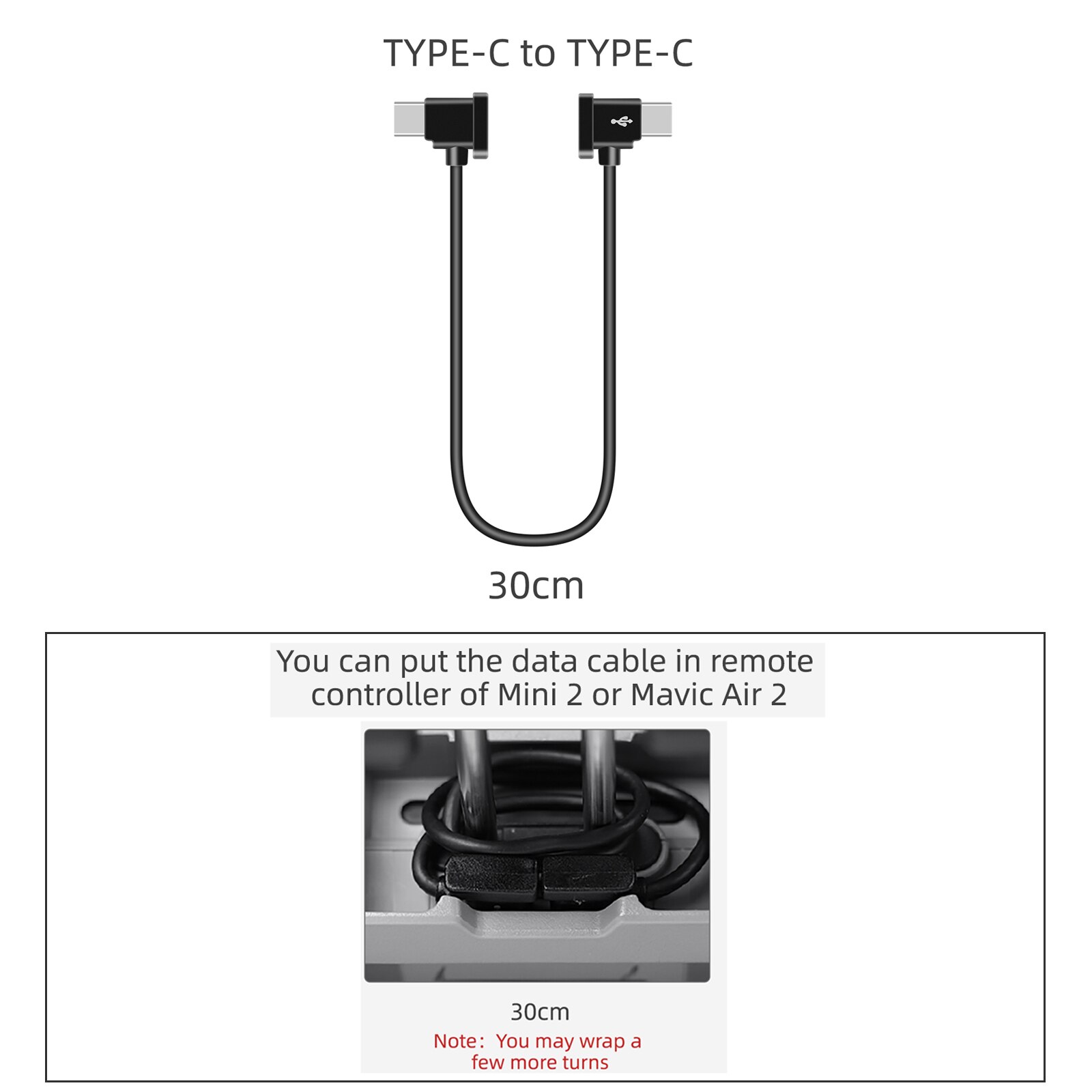 1M DJI Mini 2/Air 2 Drone Remote Controller Data Connected Cable Line Wire Phone Iphone/Tablet TYPE-C IOS For DJI Mavic Drone Ac: 30CM for Type-C