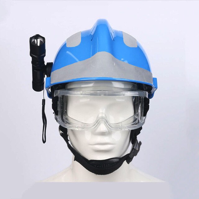 Safety rescue helmet with headlights and fire glasses, ABS safety helmet, fire fighting, safety helmet: blue