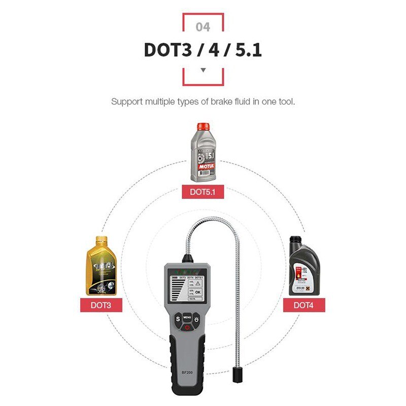 Automotive Remvloeistof Tester Digitale BF200 Rem Olie Controleren Auto Olie Tool Led/Screen Indicator Display Dot 3/DOT4/DOT5.1