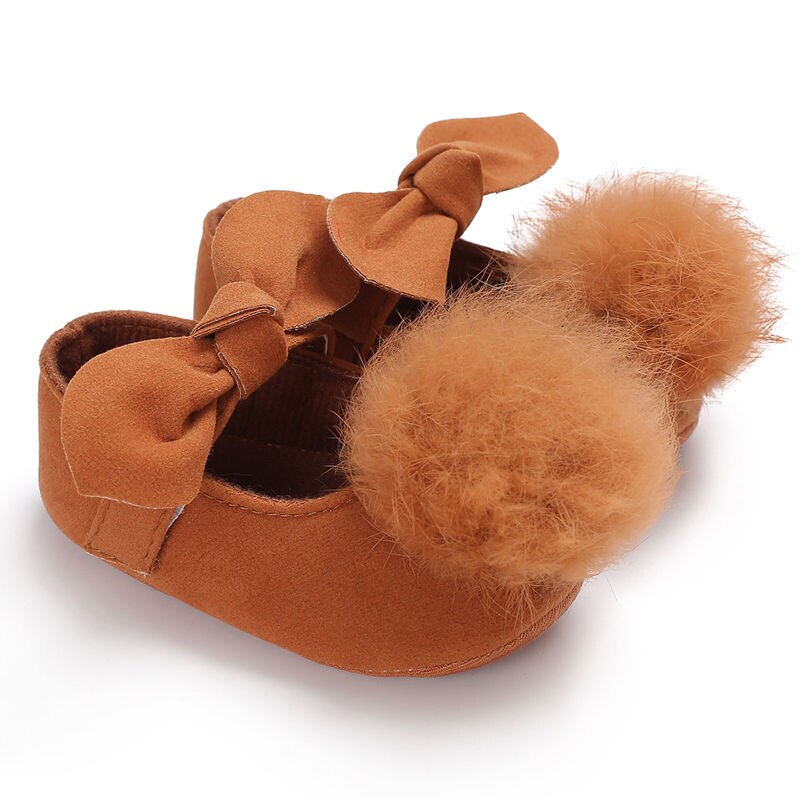 Chaussures en fourrure pour bébés filles de 0 à 18 mois, à la , semelle souple, avec pompon, pour les premiers pas,: Marron / 3