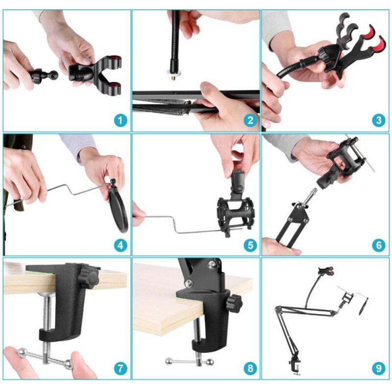 Microphone Stand With Mic -Pop Filter And Universal Cell Phone Holder Shock Mount With A Spider Cantilever Bracket