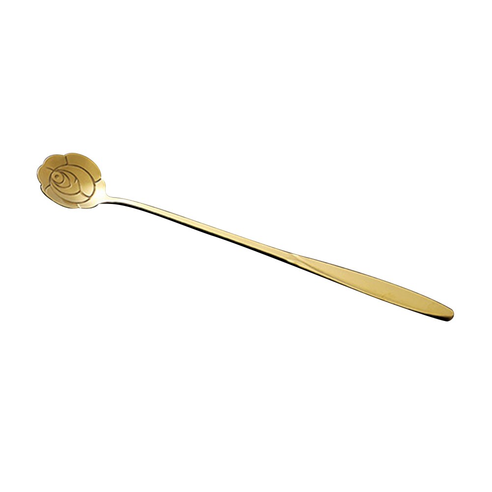 Kitchen Spoons Stainless Steel Teaspoons Long Handle Flower Heart Ice Cream Dessert Coffee Tea Spoons Mixing Spoon: Golden Rose Flower