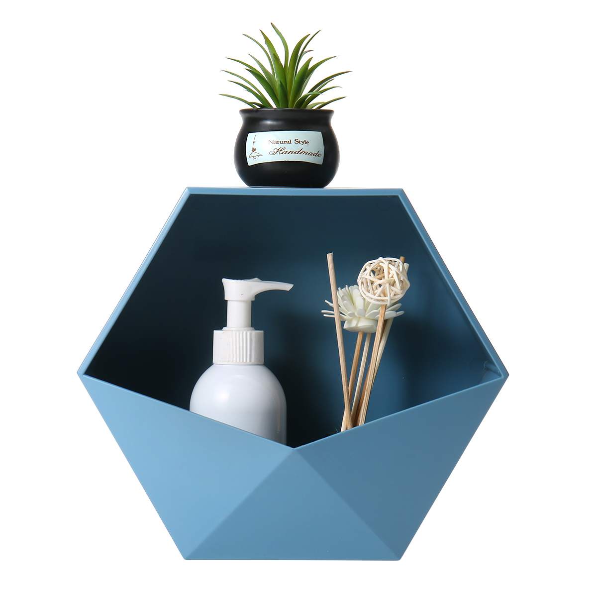 Aan de muur bevestigde geometrische wandplank thuis badkamer doe-het-zelf decoratie rek ornamenten organizer planten bloemen opbergrek: Blauw