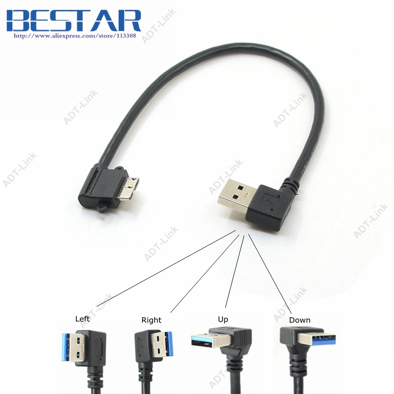 Dubbele elleboog USB 3.0 Kabel Left & Right angled 90 graden USB3.0 USB 3.0 A Male naar Micro B Male 90 graden kabel Zwart 25 cm