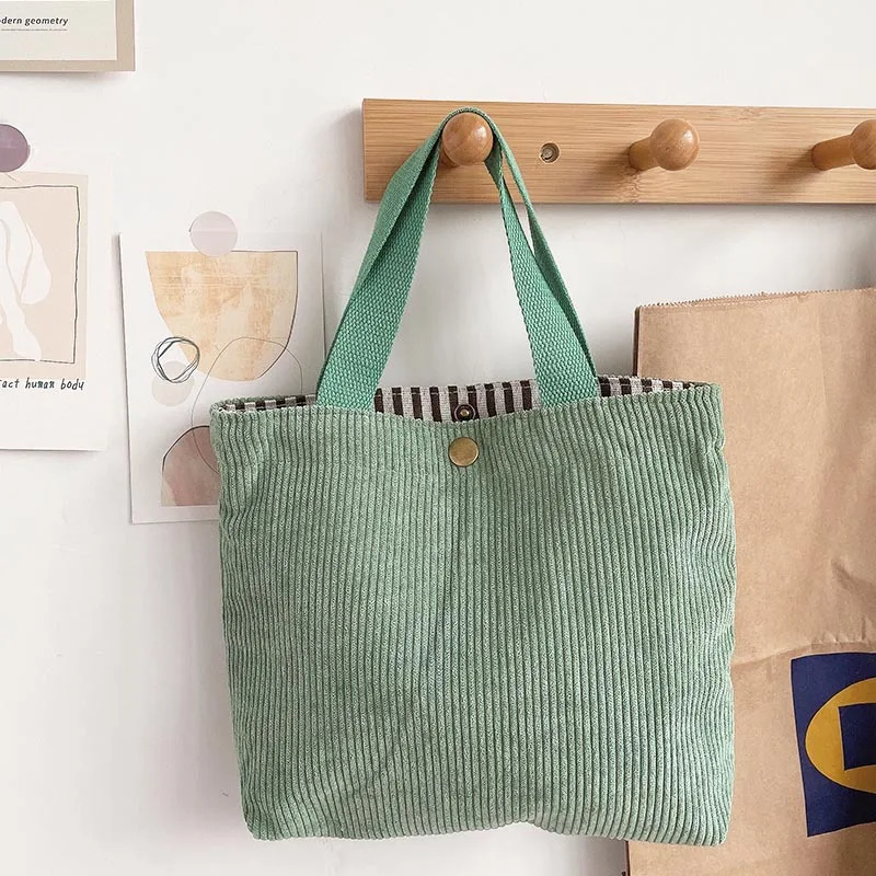Lunchtas Corduroy Canvas Lunchbox Trekkoord Picknick Tote Eco Katoenen Doek Kleine Handtas Diner Container Voedsel Opbergzakken
