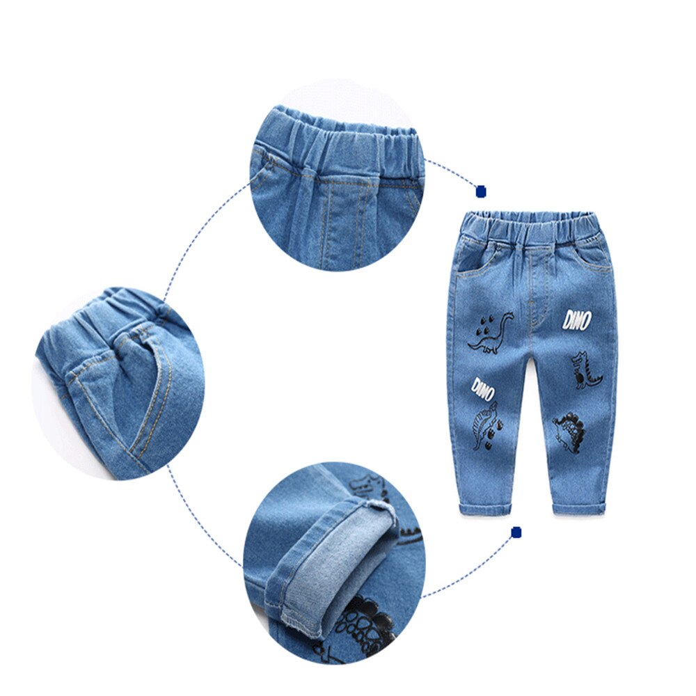 Benemaker Spring Jeans Boy Girl For Jean Pant Denim Children Clothing 2 To 10 Year Baby Kid Dinosaur Pants Casual Trousers CX036