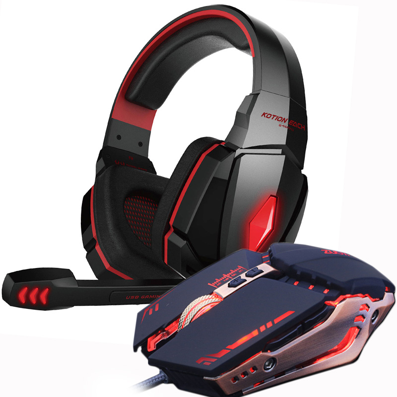 Gaming Headset Stereo Gamer Hoofdtelefoon Met Microfoon Oortelefoon + Gaming Muis 4000 Dpi Verstelbare Gamer Muizen Wired Usb Voor Pc: G4000 RED MMR5