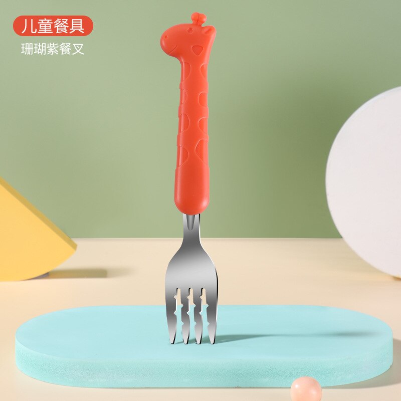 Baby servise sett barn redskap giraff spedbarn mat mat skje gaffel rustfritt stål småbarn servise bestikk gadgets: Oransje gaffel