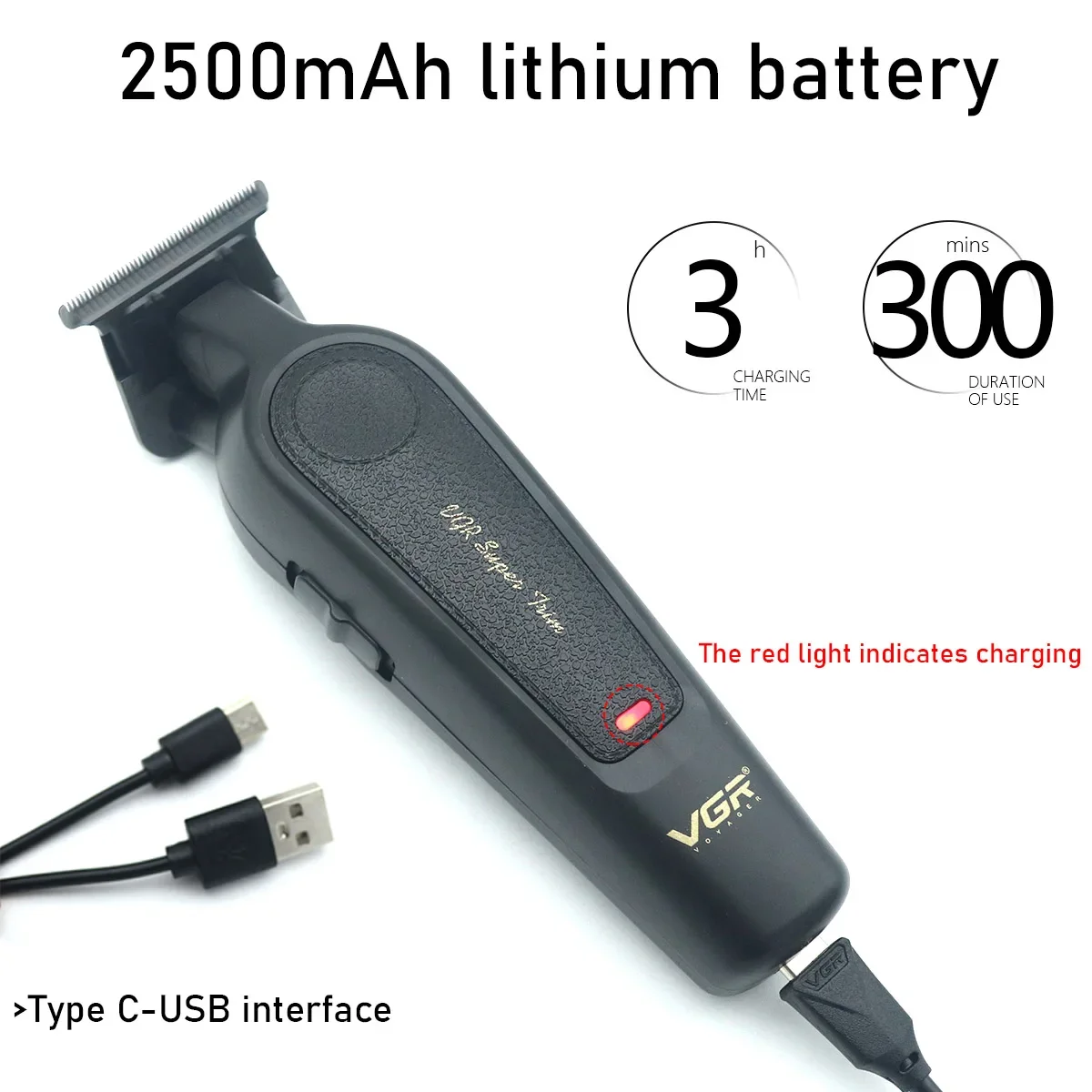VGR V-995 tondeuse à cheveux professionnelle pour hommes DLC t-blade à faible bruit lame en céramique sans fil tête d'huile tondeuse à cheveux Machine de finition