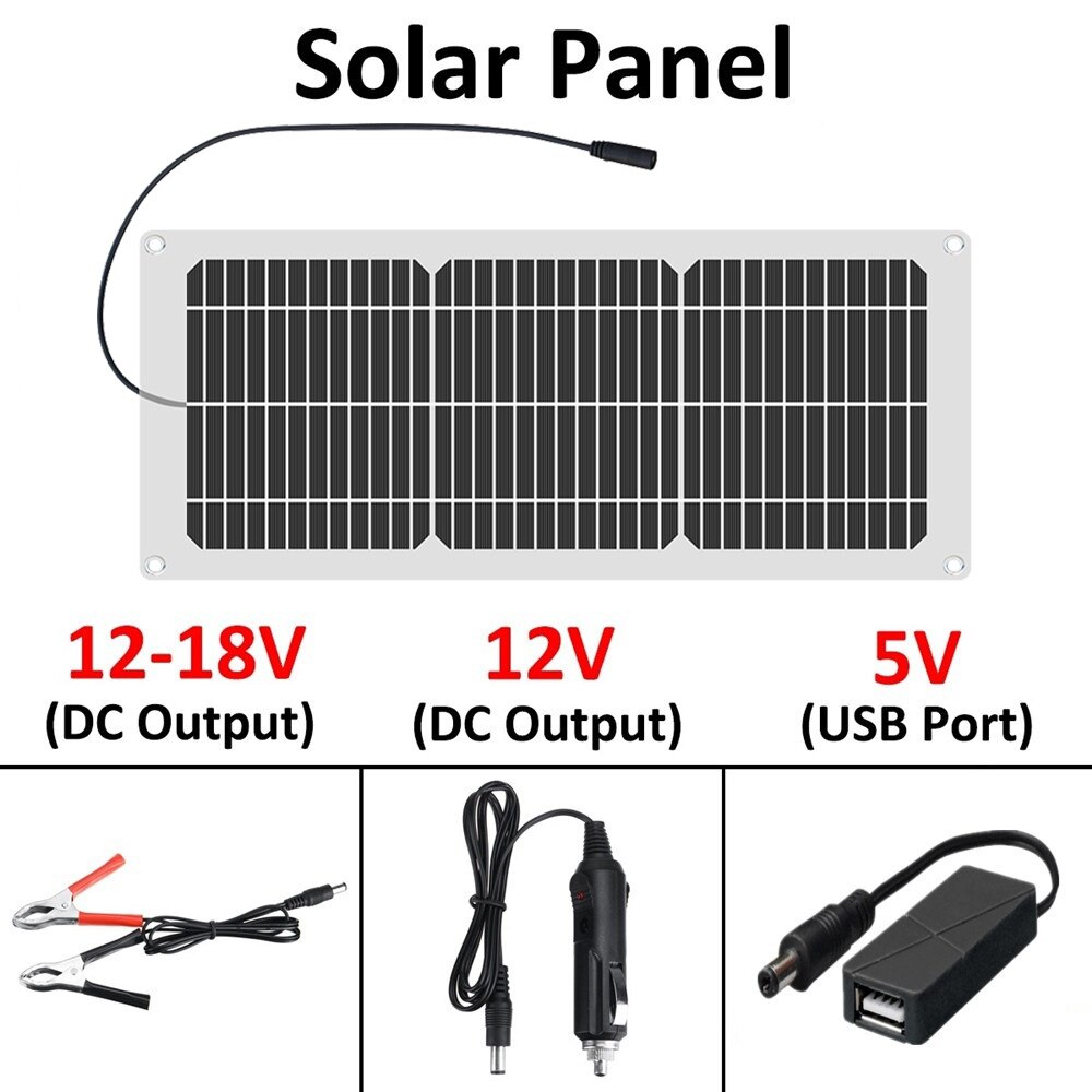 placas solares 10w 20w 30W painel solar portátil carregador de bateria kit com portas USB e 18V DC para banco de energia de telefone celular RVs de barco de carro fora da rede carregue baterias de 12V e dispositivo 5V: 18V 10W solar panel