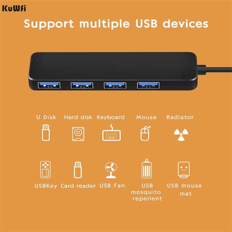 KuWFi USB Hub Met 4 Poorten Usb Externe Splitter Met Micro Poort Opladen Voor Computer Accessoires Imac Laptop USB Hub adapter