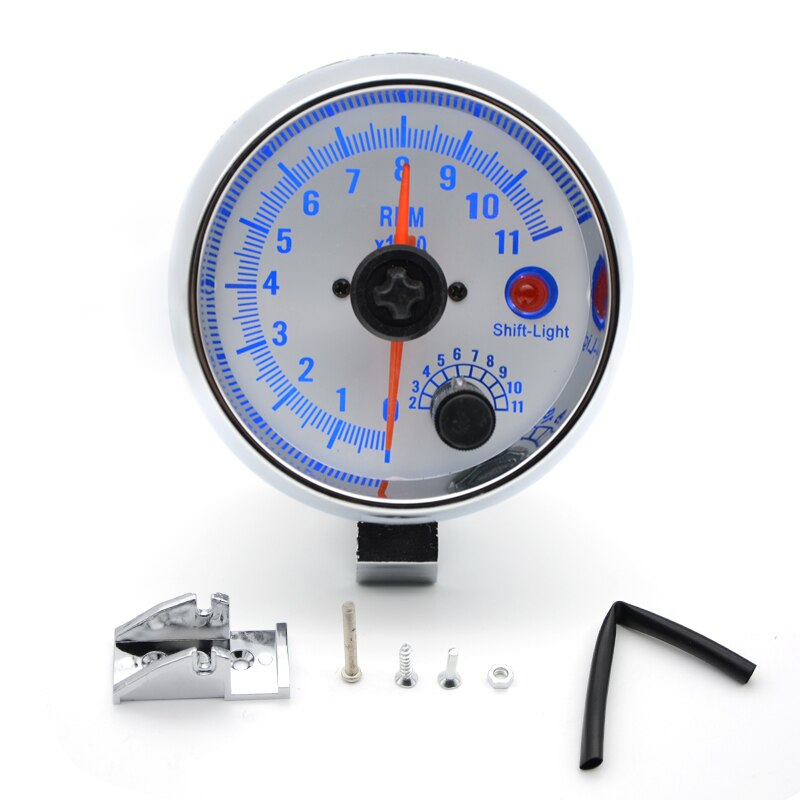 DepoTuning 3.75" 95mm Tachometer RPM Gauge White Face Blue Dial LED 0-11000 rpm For warning function