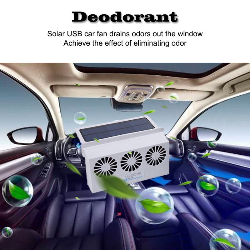 Ventilador solar de tres cabezales para coche, fuente de alimentación móvil, USB, color blanco