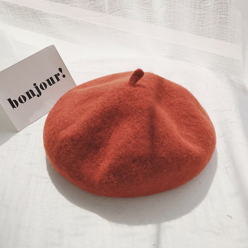 Cashmere Berets Hats Winter Warm Wool Berets Autumn Winter Vintage Female Hat Warm Cap Female Lady Girls Khaki Beige Red Yellow: Picture color